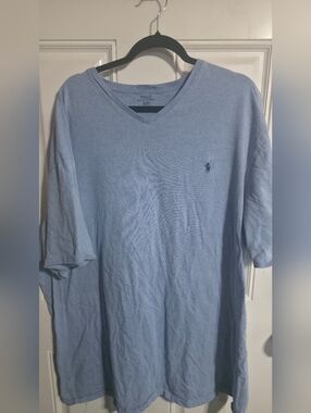 Polo by Ralph Lauren Men's Light Blue V-Neck Tee 2XL Tall